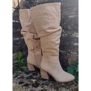 Michael By Michael Shannon New Millie Beige  Croc Embossed Suede Size 8.5